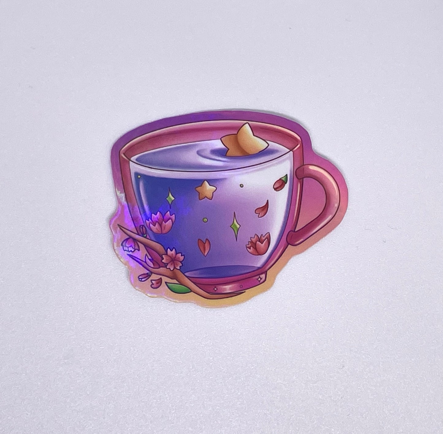 Holografischer Sakura-Tee-Aufkleber