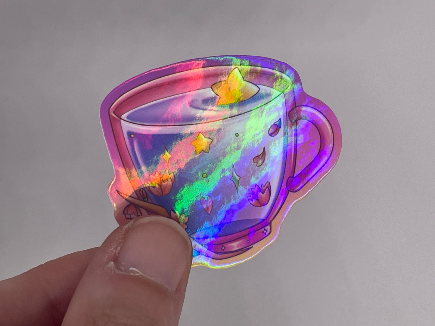 Holografischer Sakura-Tee-Aufkleber