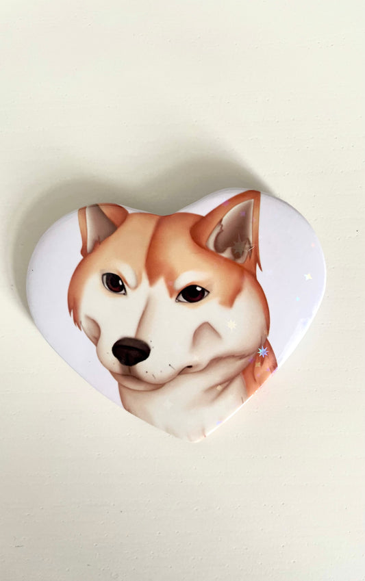 Shiba Inu Dog Portrait Heart Tinplate Badge