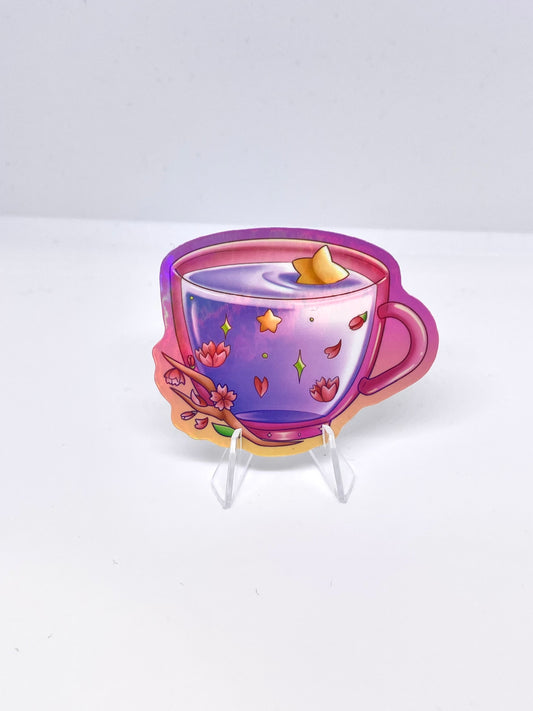 Sakura tea holographic sticker